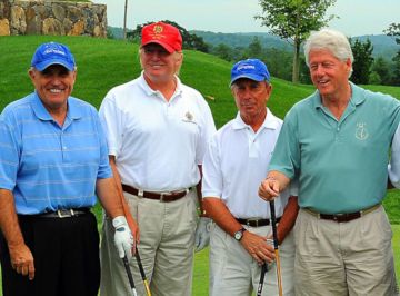 ‘It’s a big club and you ain’t in it’: Rudy Giuliani, Donald Trump, Michael Bloomberg and Bill Clinton in 2008.